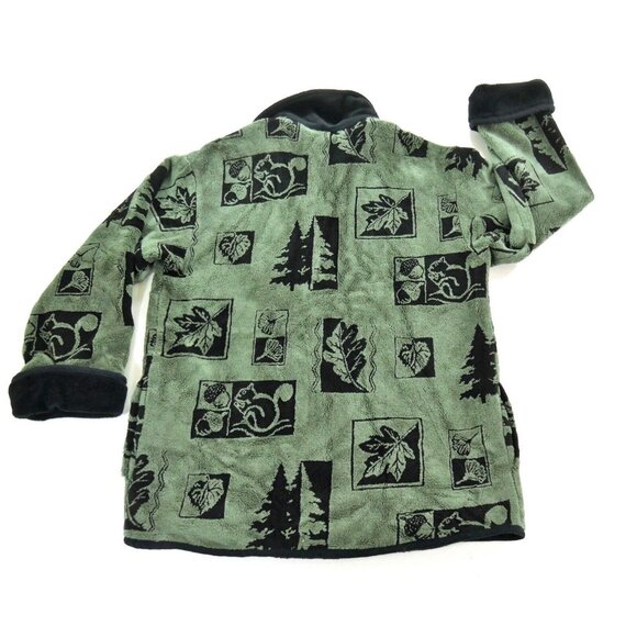 Nordic Lights Green Fleece Button Front Jacket Black Fall Print Womens M Medium - Picture 2 of 10